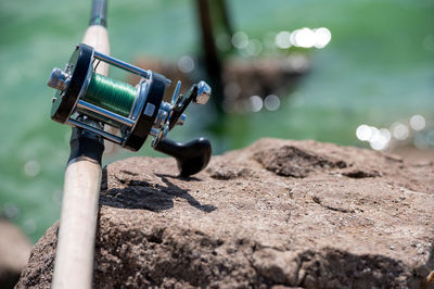 Close-up of camera on water