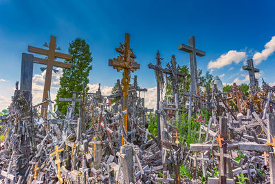 Panoramic view of temple against blue sky