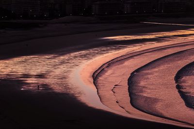 High angle view of land during sunset