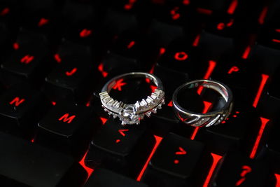 High angle view of illuminated clock