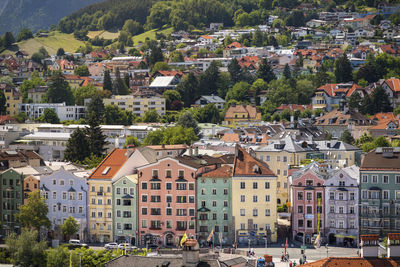 High angle view of townscape and buildings in city