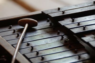 High angle view of wooden xylophone