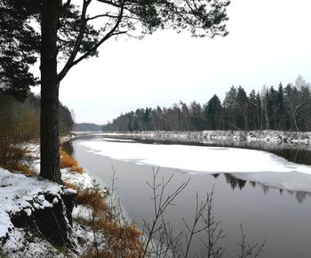 Scenic view of lake against sky during winter