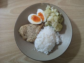 High angle view of food in plate on table