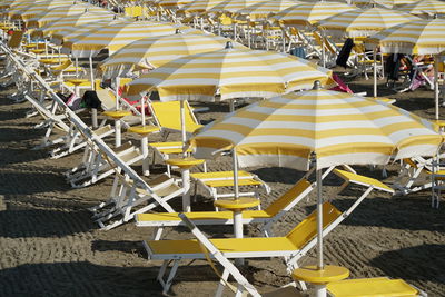 High angle view of chairs in city