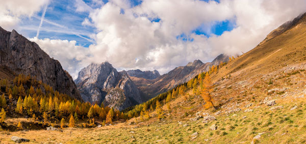 Panoramic view of landscape and mountains against sky