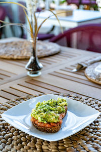 Close-up of food in plate on table