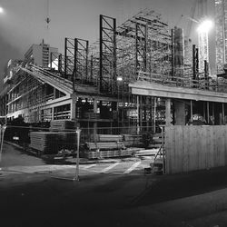 View of construction site at night