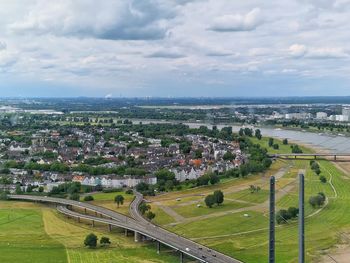 High angle view of cityscape against sky