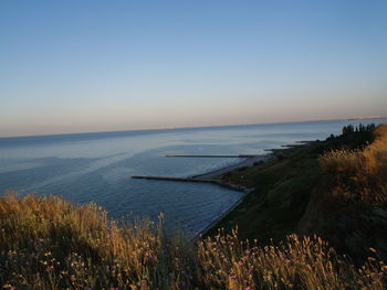 Scenic view of sea against clear sky