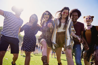 Group of friends at music festival