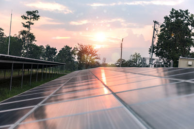 The sun's rays reflect from the solar panel, solar panel, alternative electricity source.