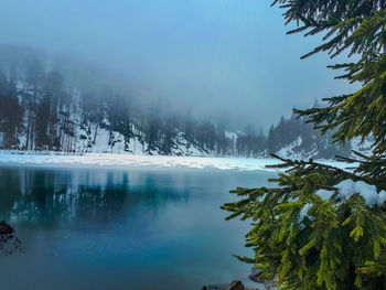 Scenic view of lake against sky during winter