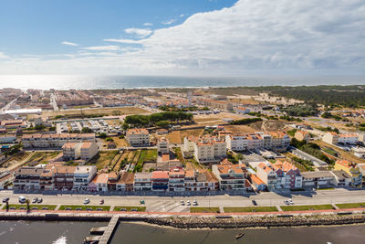 Aerial view of cityscape against sky