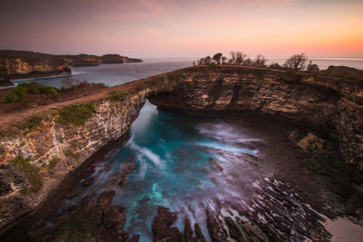 Sunset view over the hollow cliff