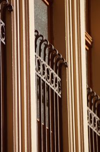 Close-up of metal balcony of house