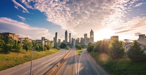 Panoramic view of city buildings against sky