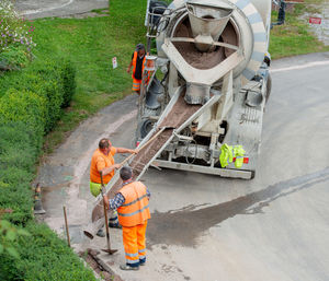 High angle view of man working at construction site