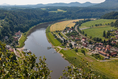 High angle view of river amidst landscape