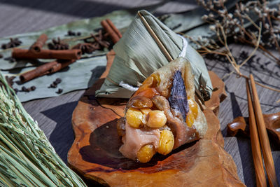 High angle view of food on table