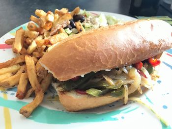 Close-up of burger in plate