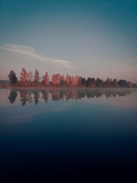 Scenic view of lake against sky during sunset