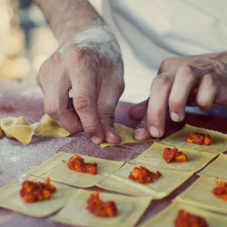 Close-up of woman preparing food