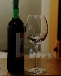 Close-up of beer bottle on table