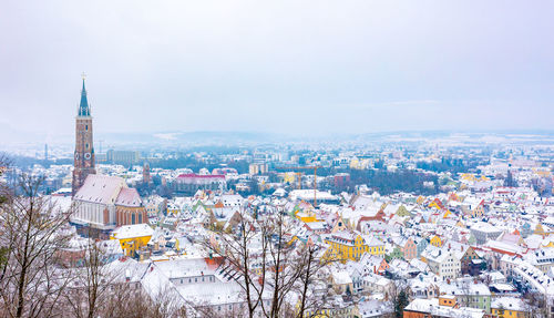 High angle view of townscape against sky