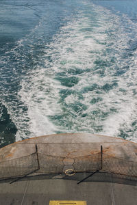 Wake behind back of ferry boat in the san juan islands, washington state