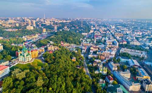 High angle view of buildings in city