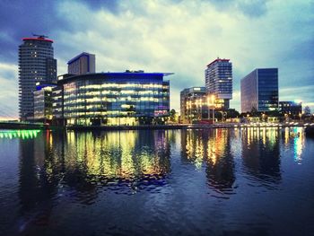 City lit up at dusk