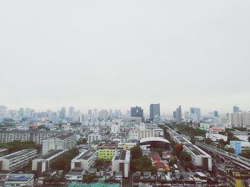 High angle view of buildings against clear sky