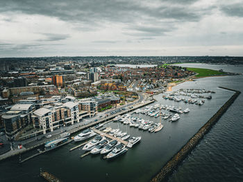 High angle view of cityscape against sky