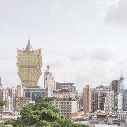 Panoramic view of buildings in city against sky