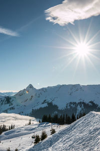 Scenic view of snowcapped mountains against sky