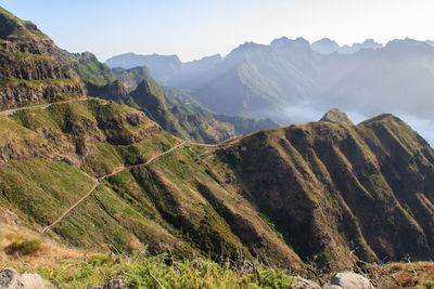 Scenic view of mountains against clear sky