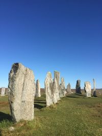 Panoramic shot of rock formations against clear blue sky