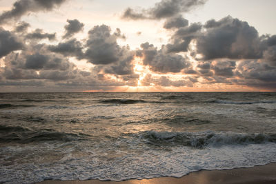 Scenic view of sea against sky at sunset