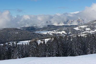 Aerial view of snowcapped mountains against sky