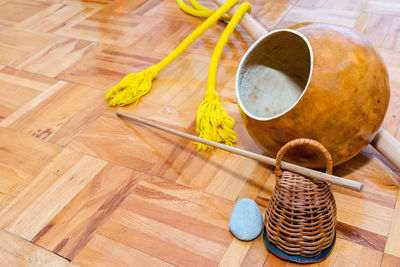 High angle view of rice on table at home