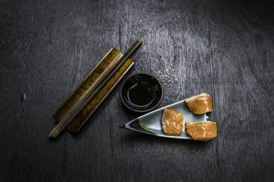 High angle view of food on table
