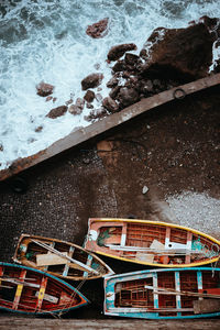 High angle view of boats on shore