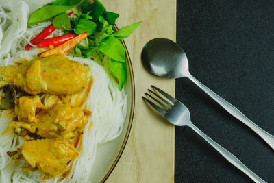 High angle view of meal served in plate