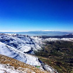 Scenic view of mountain range against clear sky