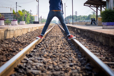 Low section of man on railroad track