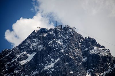 Low angle view of snowcapped mountain against sky