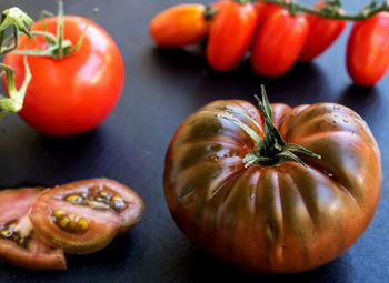 High angle view of tomatoes on table