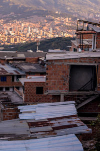 High angle view of buildings in city