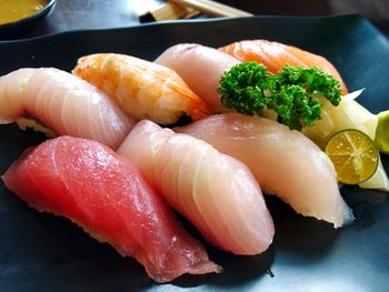 Close-up of sushi in plate